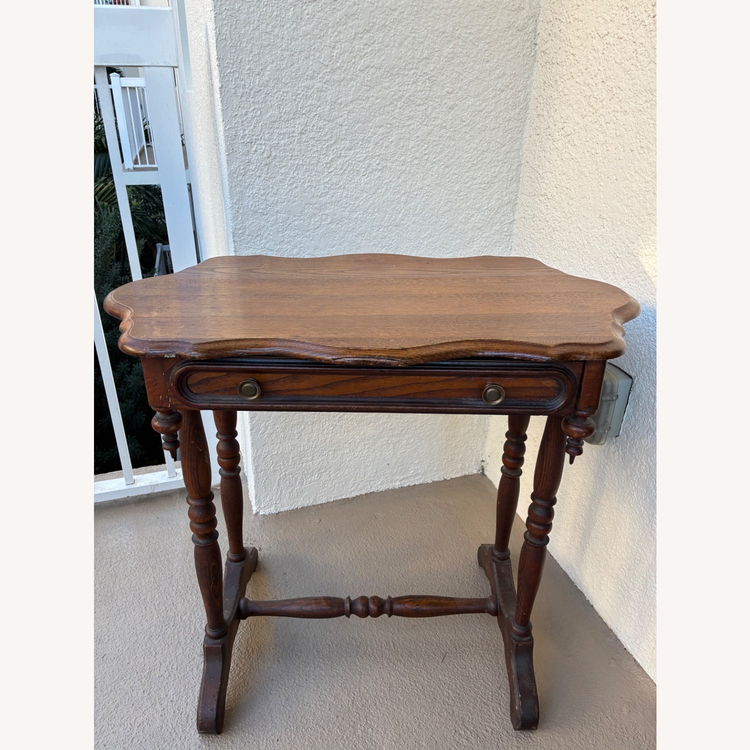 Vintage Solid Wood Side Table W Drawer - image-8