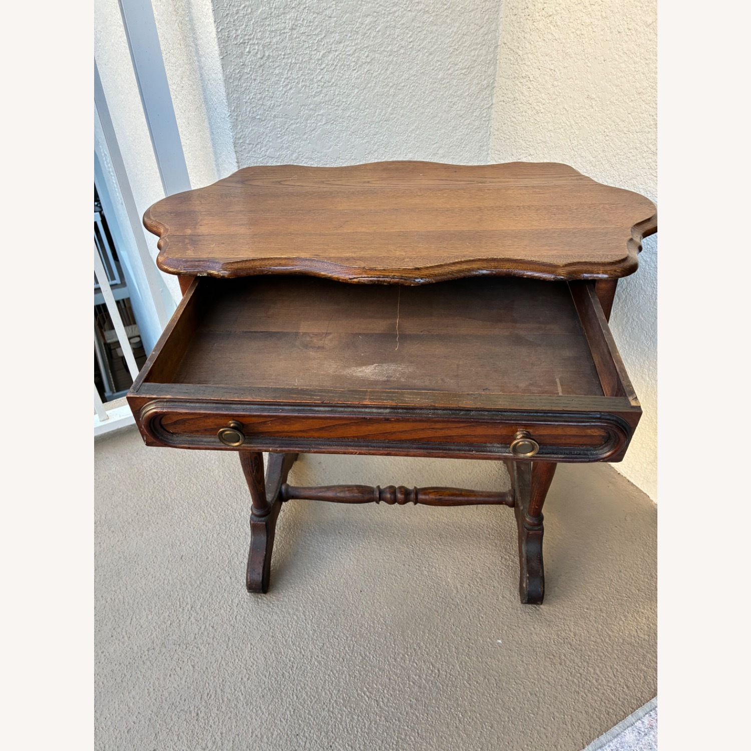 Vintage Solid Wood Side Table W Drawer - image-6