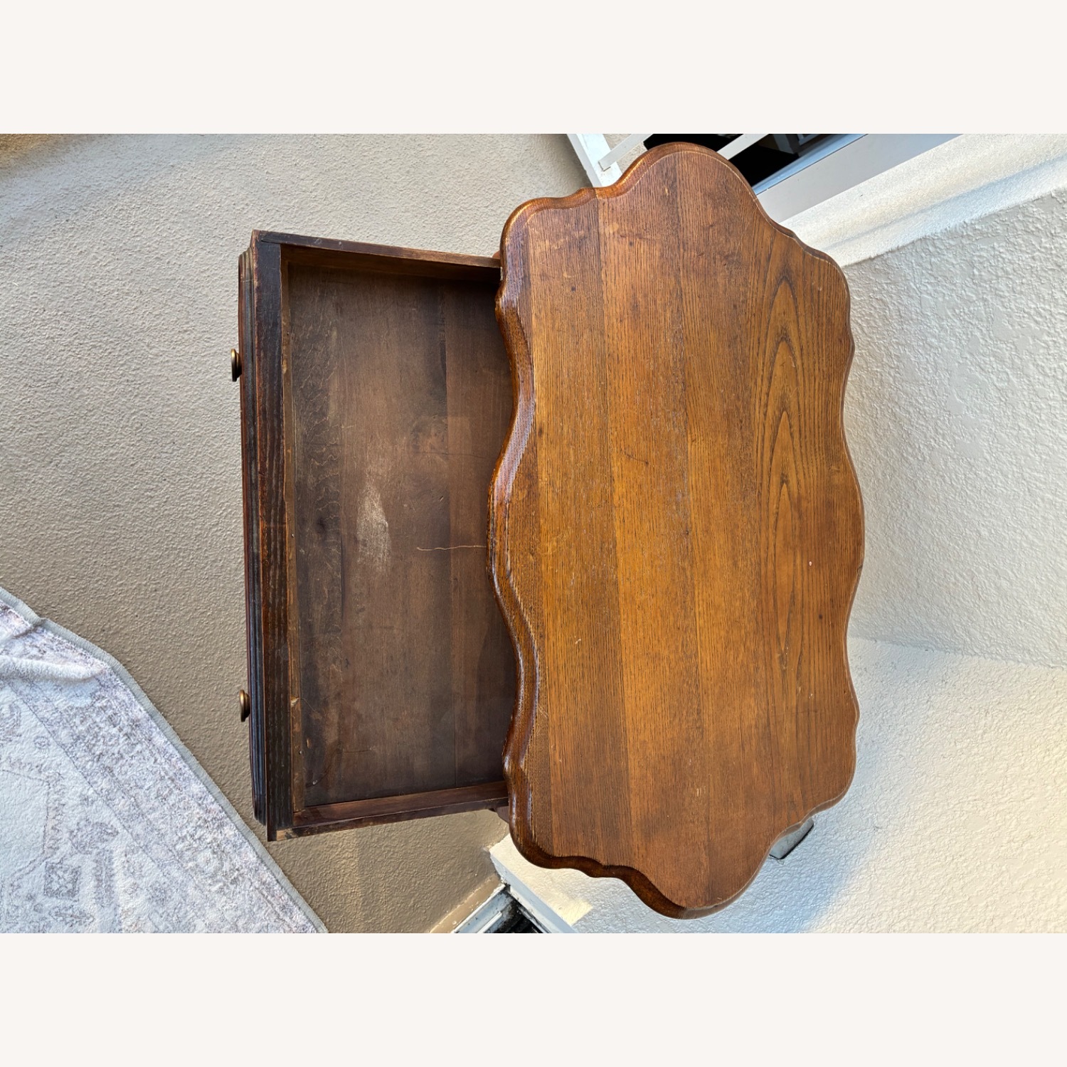 Vintage Solid Wood Side Table W Drawer - image-7