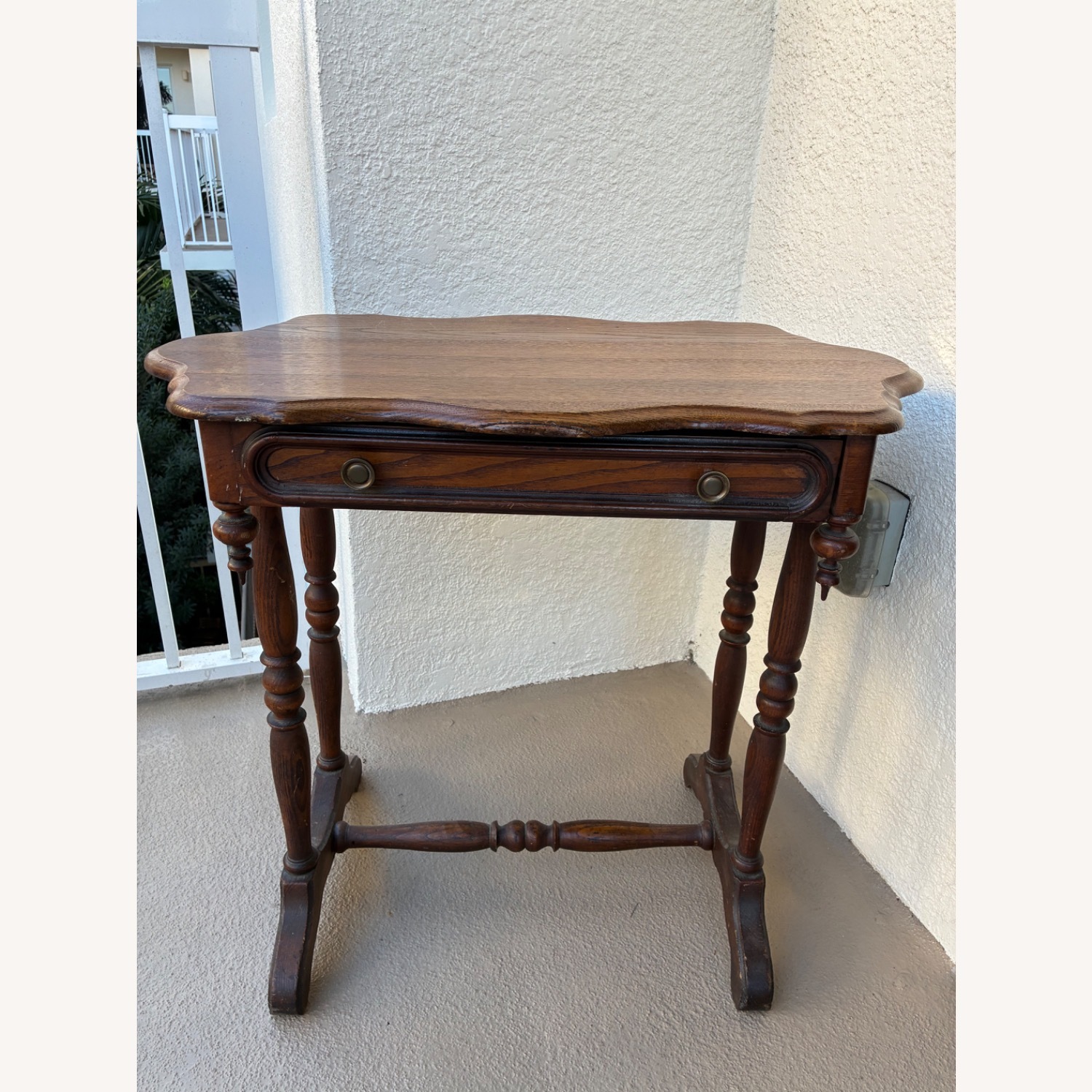 Vintage Solid Wood Side Table W Drawer - image-5