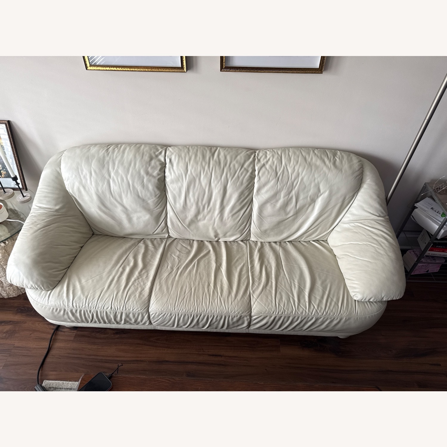 Cream Leather 3 Seater Sofa - image-2