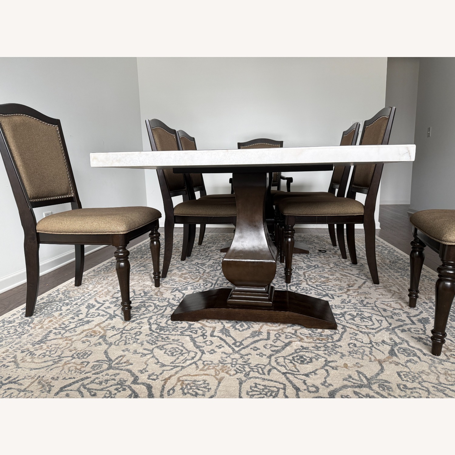 Dark Brown Marble Dining Set - image-6