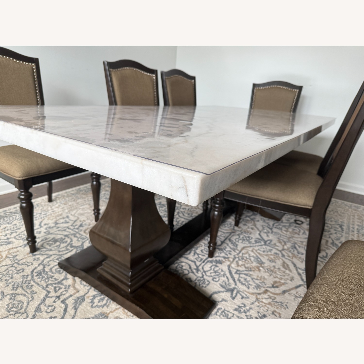 Dark Brown Marble Dining Set - image-3