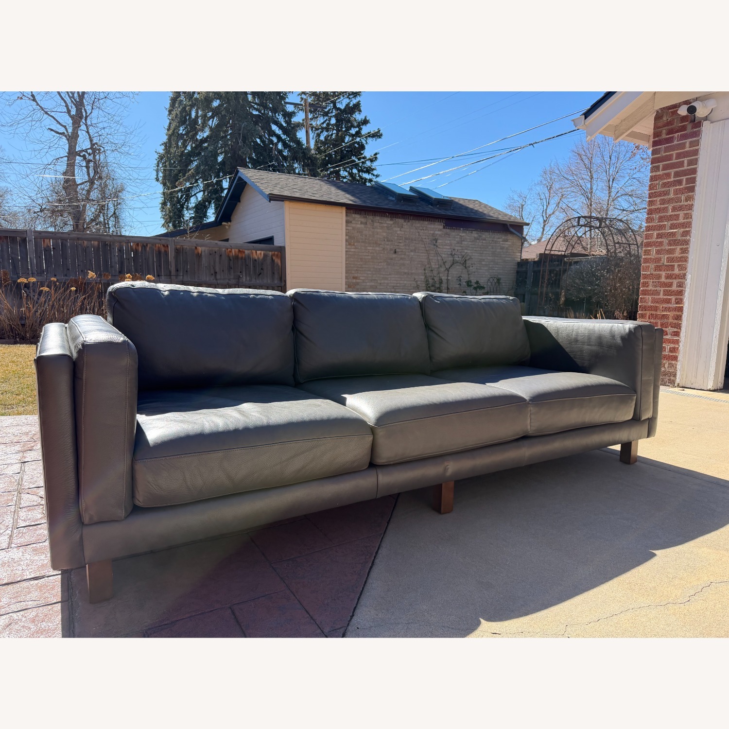 Room & Board Cade Slate Leather 3 Cushion Sofa - image-1