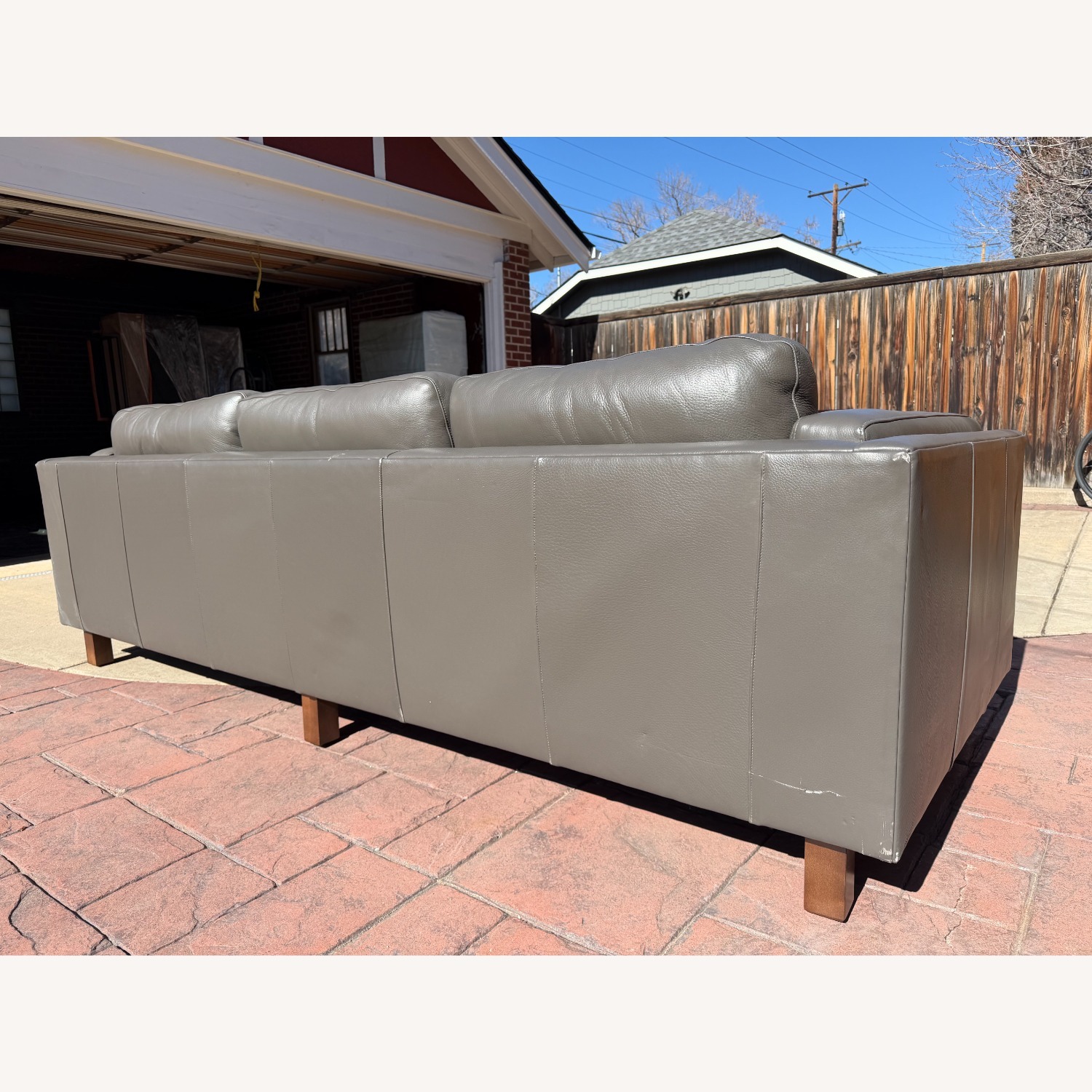 Room & Board Cade Slate Leather 3 Cushion Sofa - image-3