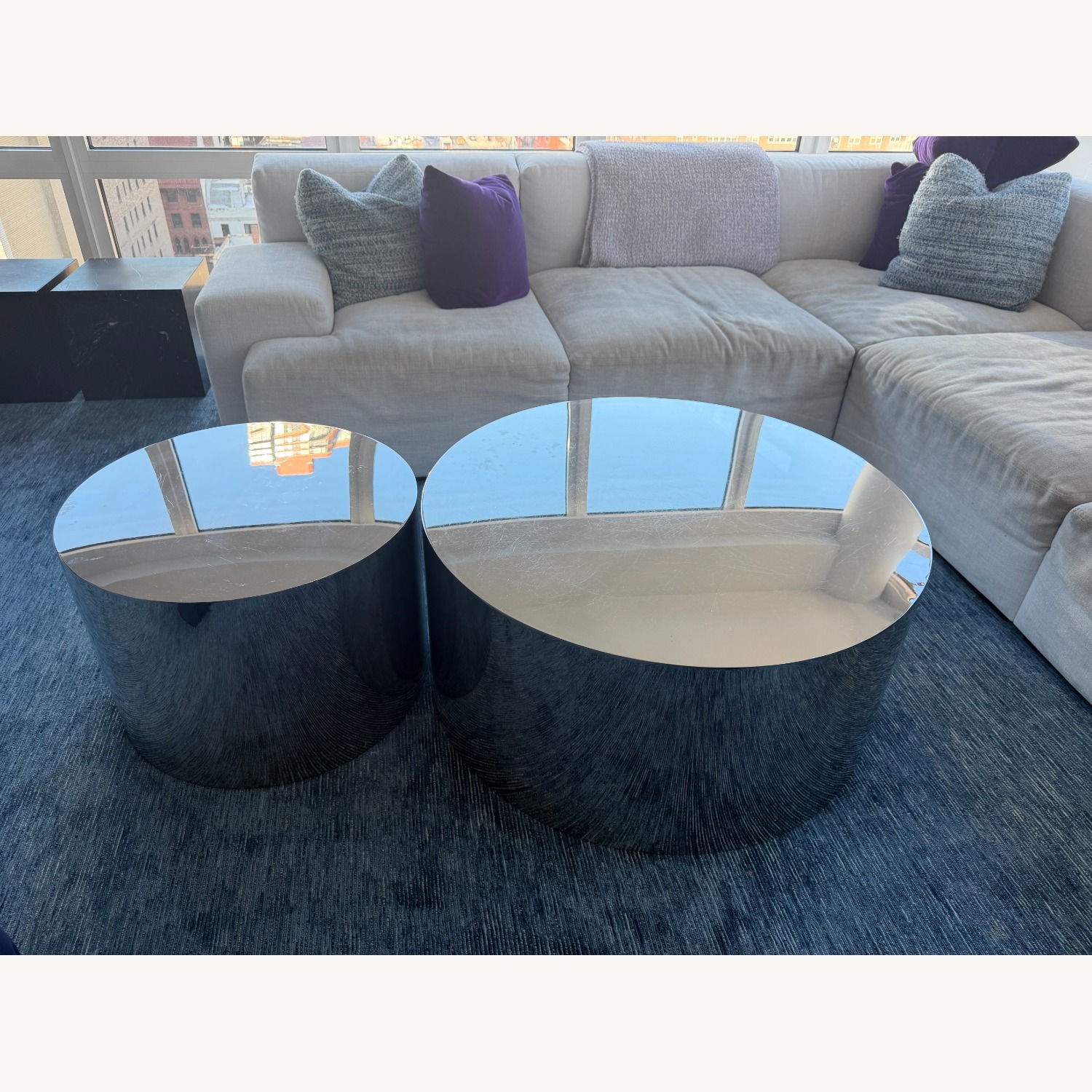 Thayer Coggin Stainless Steel Drum Coffee Tables - image-1