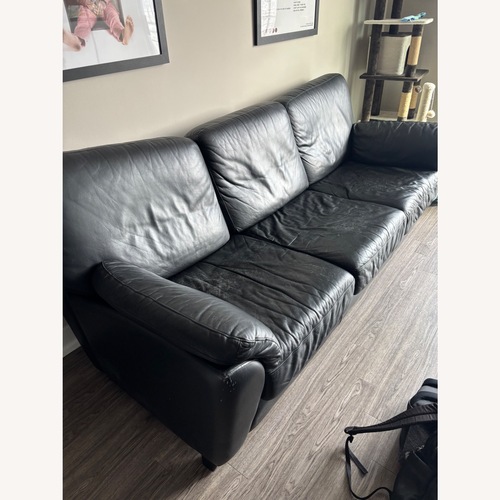 Used Leather Center Texas Black Leather 3+ Seater Sofa for sale on AptDeco