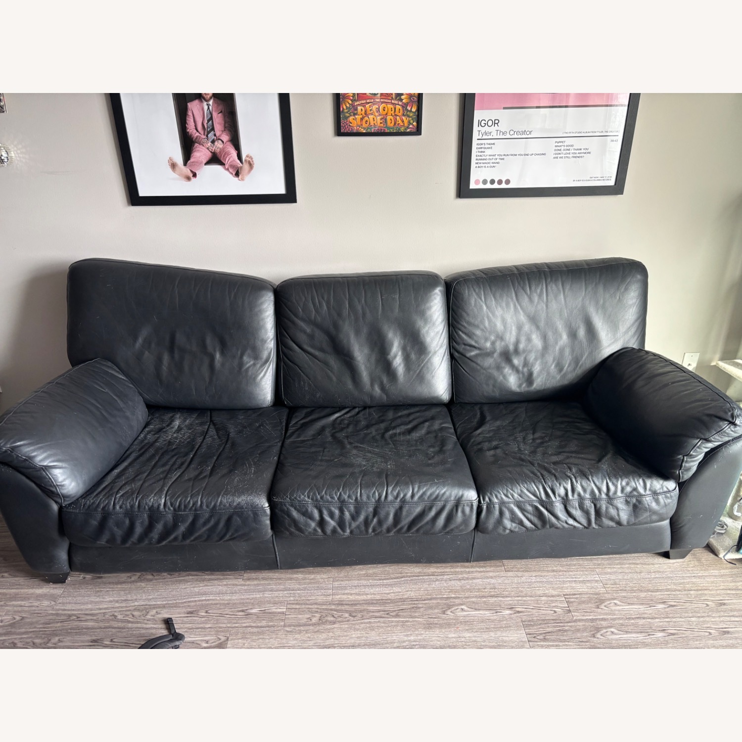 Leather Center Texas Black Leather 3+ Seater Sofa - image-0