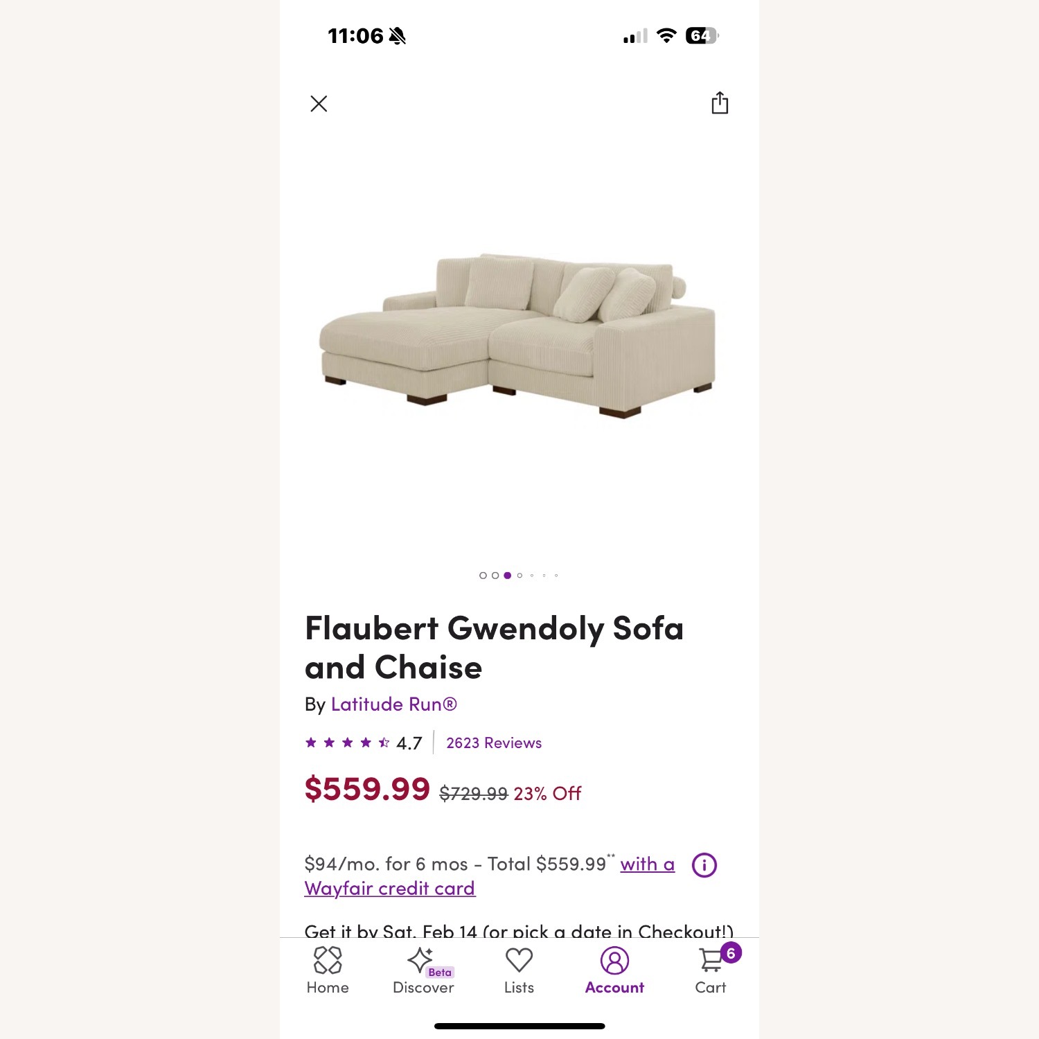 Wayfair White Fabric 2 Piece Sectional - image-6