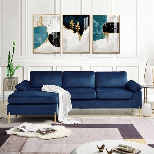 Used Walmart Blue Suede L Shaped Couch for sale on AptDeco