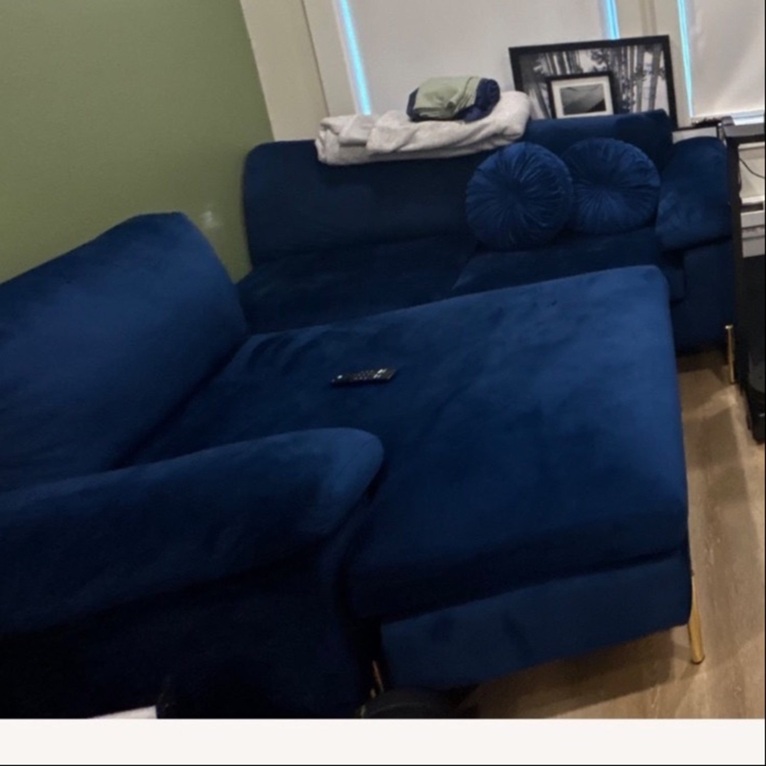 Walmart Blue Suede L Shaped Couch - image-5