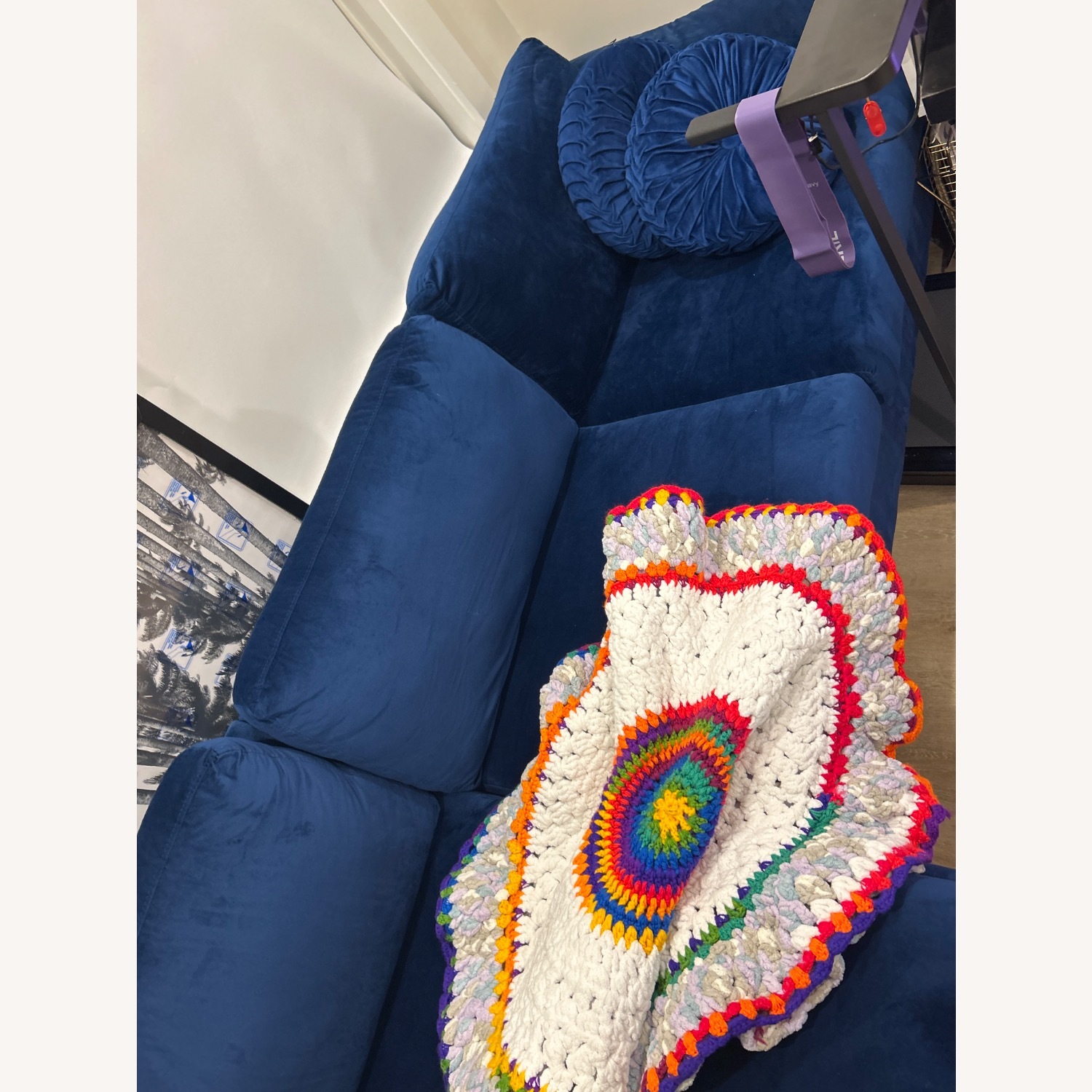 Walmart Blue Suede L Shaped Couch - image-2