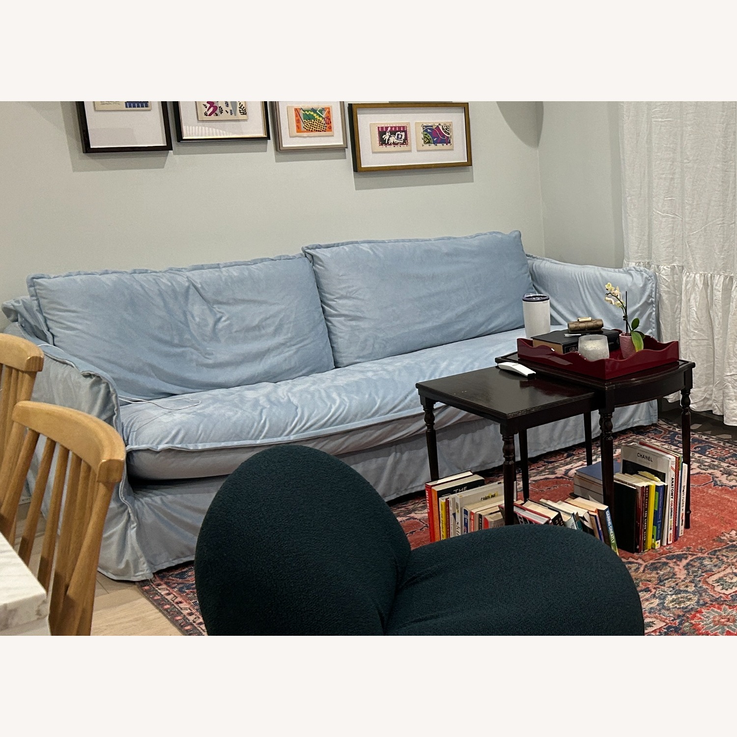 Sixpenny Neva Sofa with Blue Velvet Slipcover - image-3