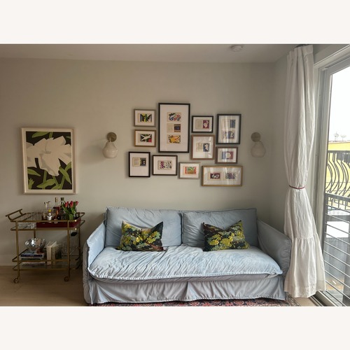 Used Sixpenny Neva Sofa with Blue Velvet Slipcover for sale on AptDeco