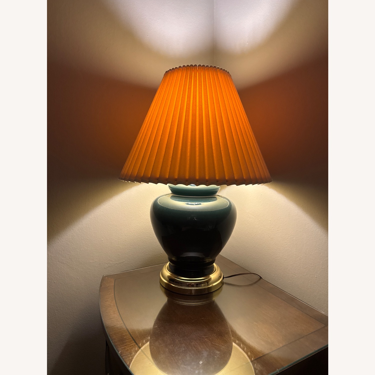 Vintage/Antique Green Ceramic Table Lamp - image-1