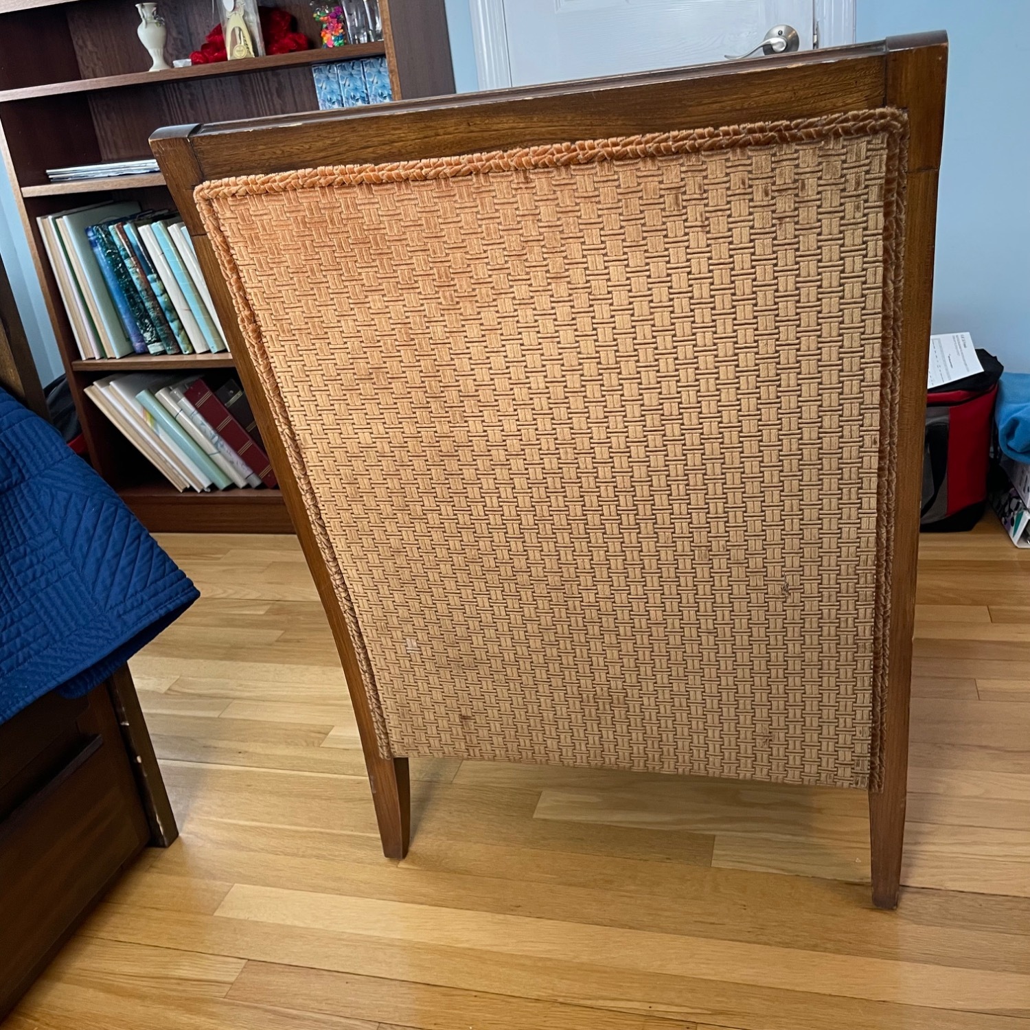 Vintage Tufted Armchair w Carved Wood Detail - image-5