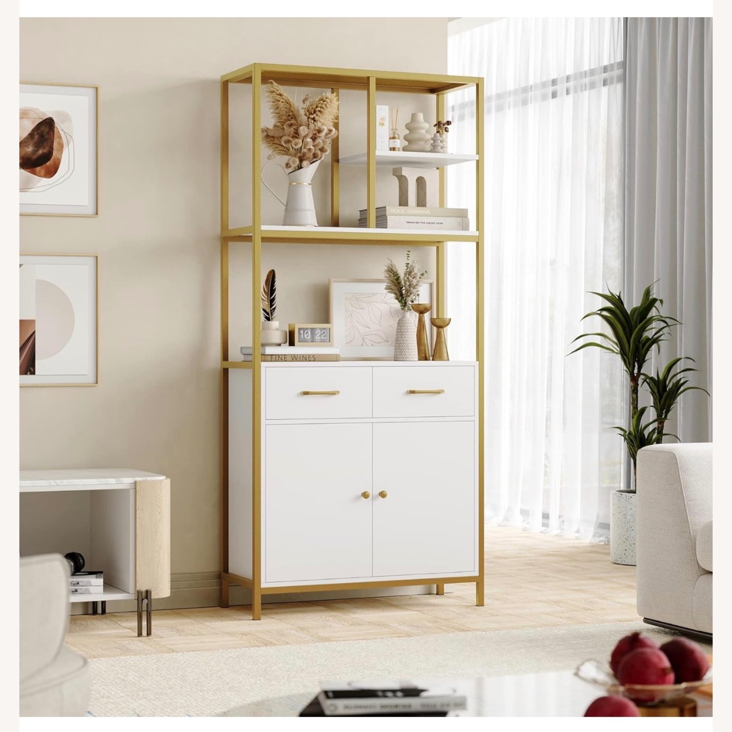 Amazon white and Gold Wood Bookcase - image-2
