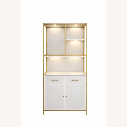 Used Amazon white and Gold Wood Bookcase for sale on AptDeco