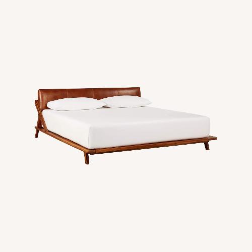 Used CB2 Drommen Light Brown Wood and Leather King Bed for sale on AptDeco