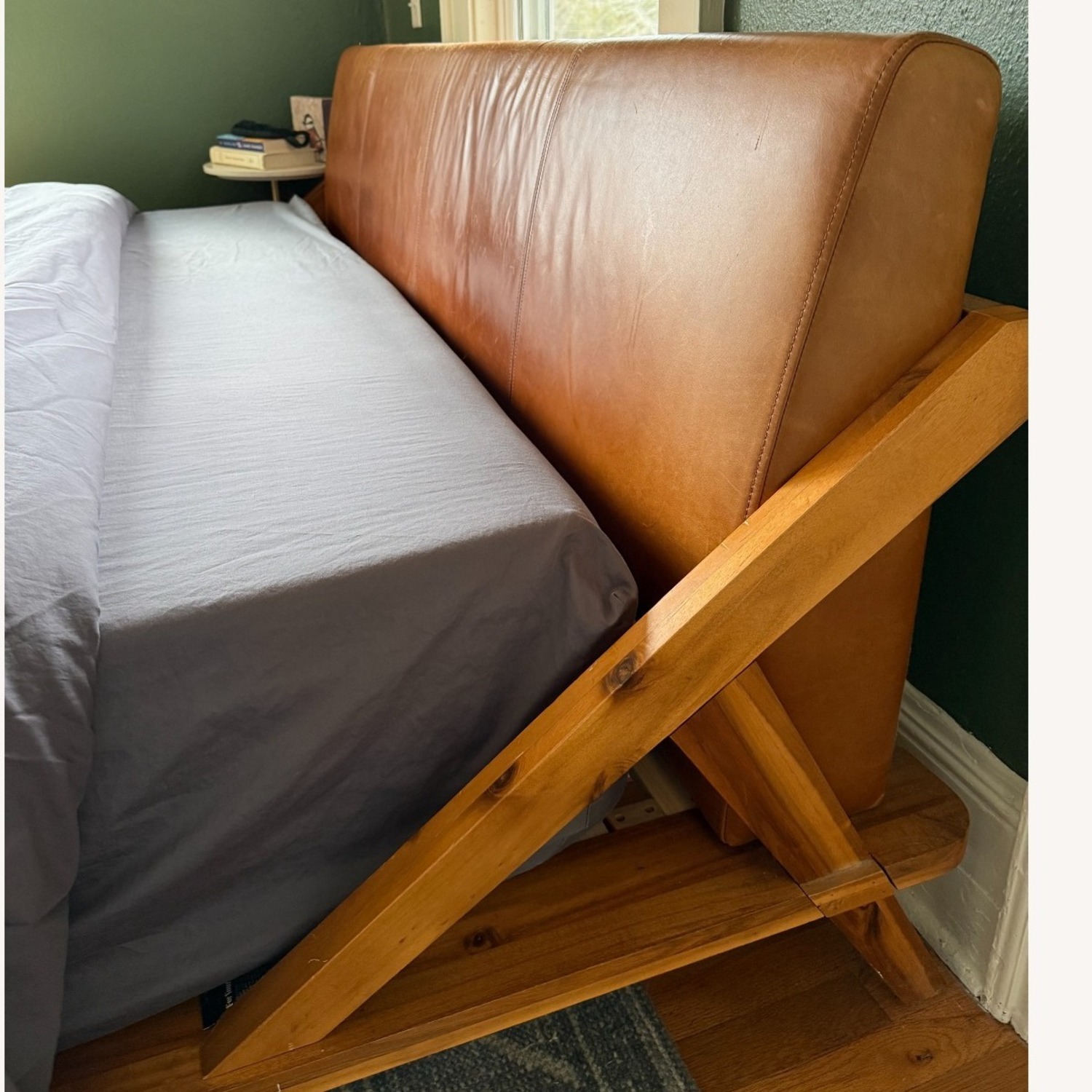 CB2 Drommen Light Brown Wood and Leather King Bed - image-1
