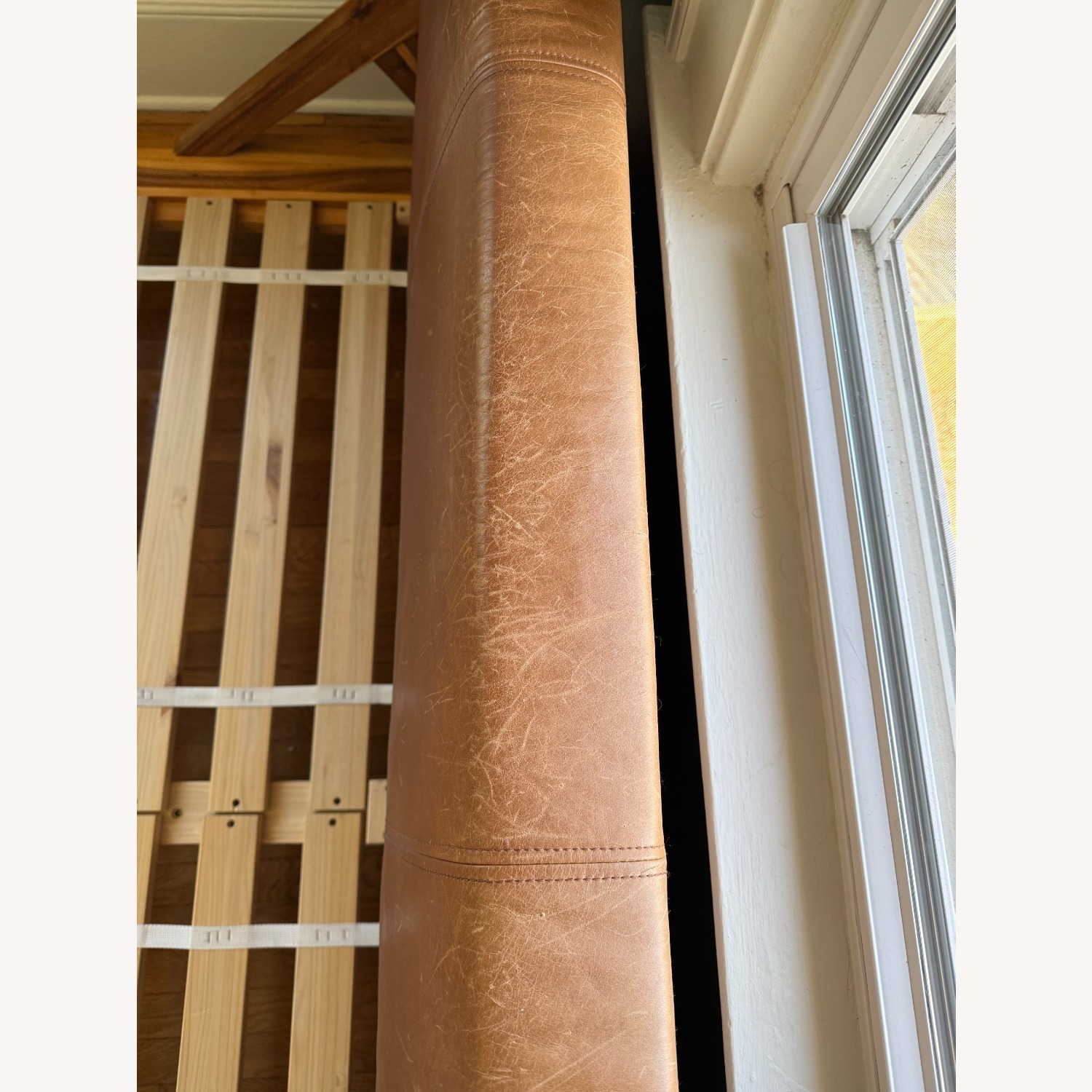 CB2 Drommen Light Brown Wood and Leather King Bed - image-4