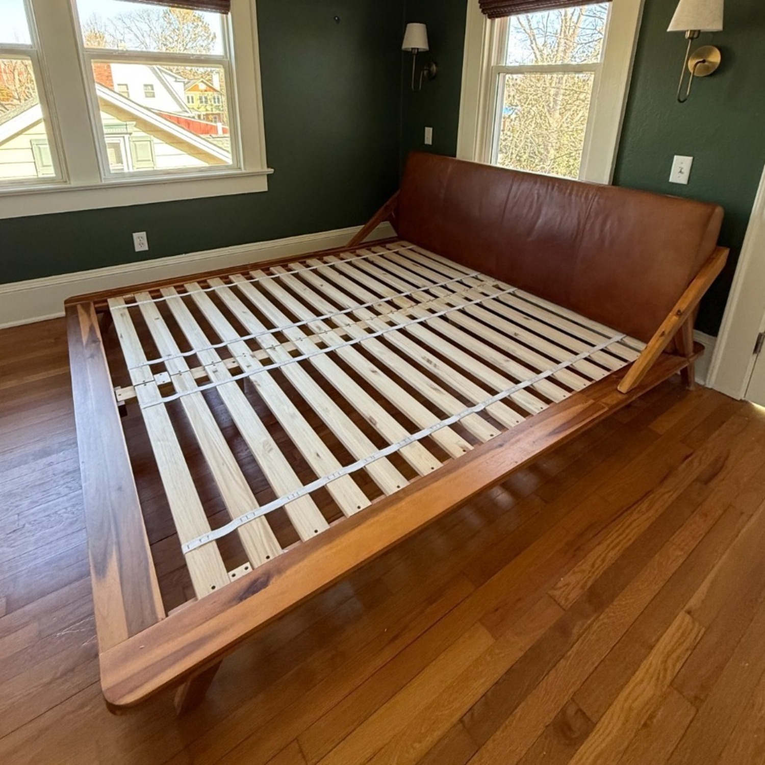 CB2 Drommen Light Brown Wood and Leather King Bed - image-5