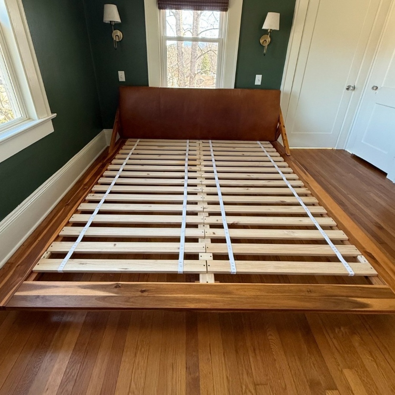 CB2 Drommen Light Brown Wood and Leather King Bed - image-6