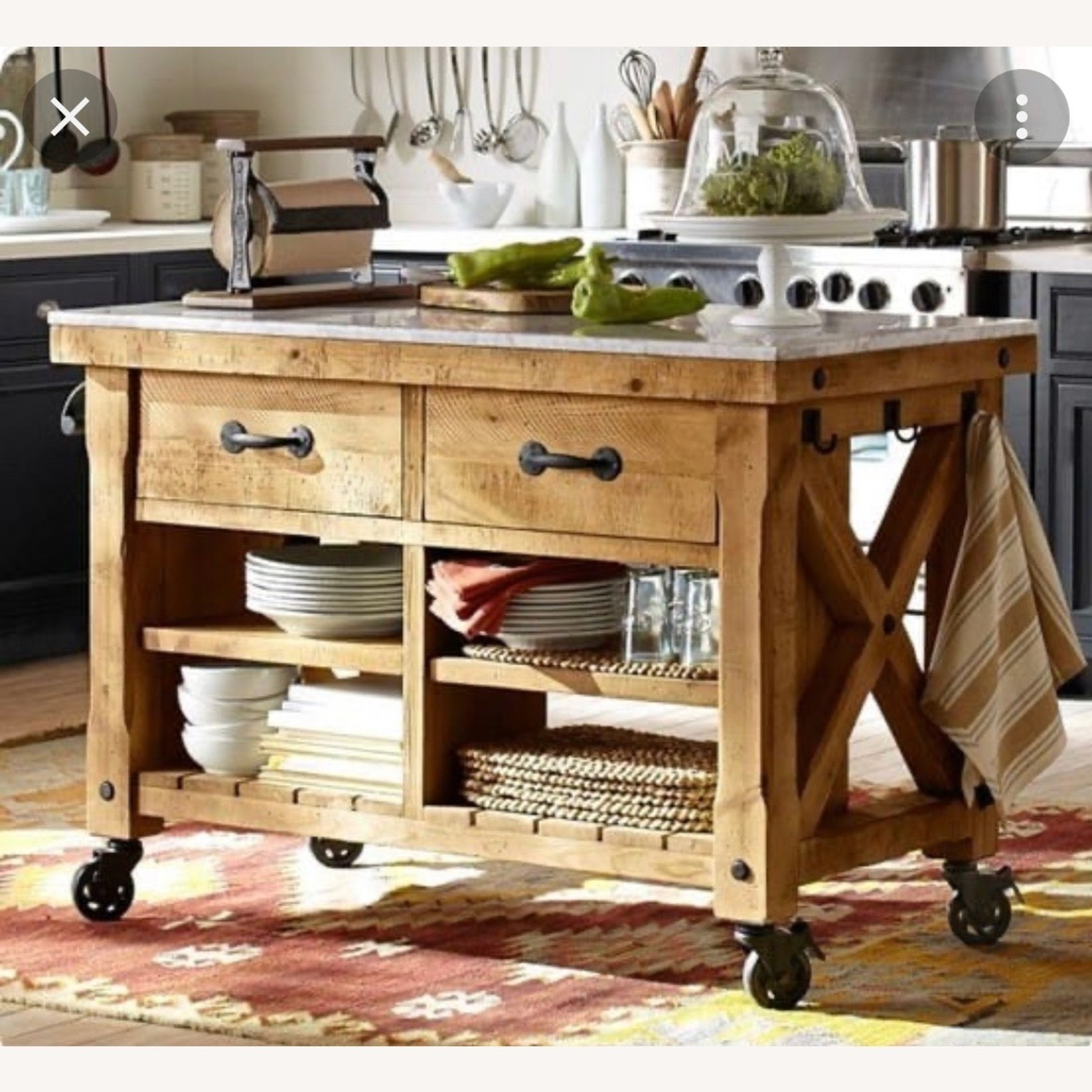 Pottery Barn Hamilton Reclaimed Wood & Marble Kitchen Island - image-2