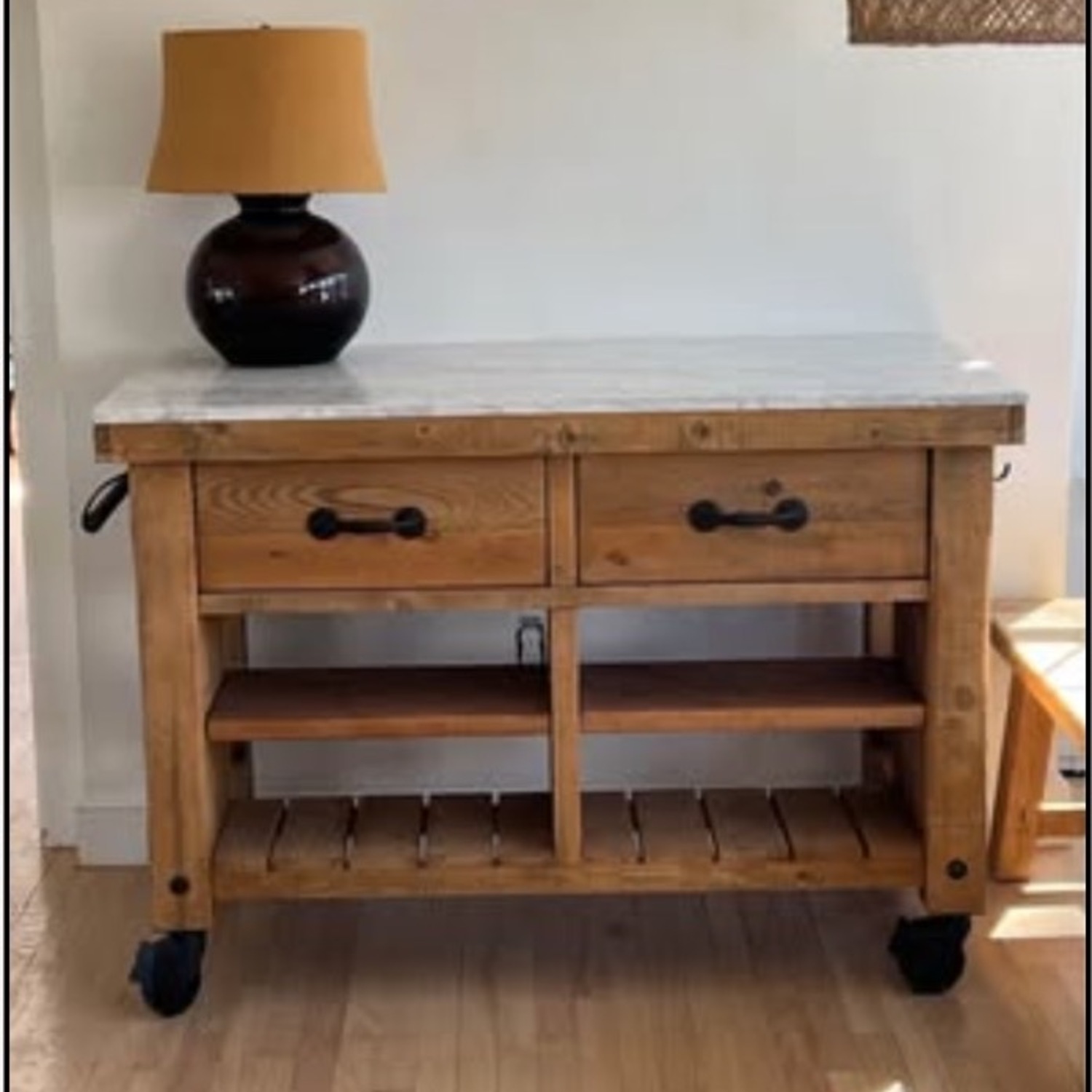 Pottery Barn Hamilton Reclaimed Wood & Marble Kitchen Island - image-4