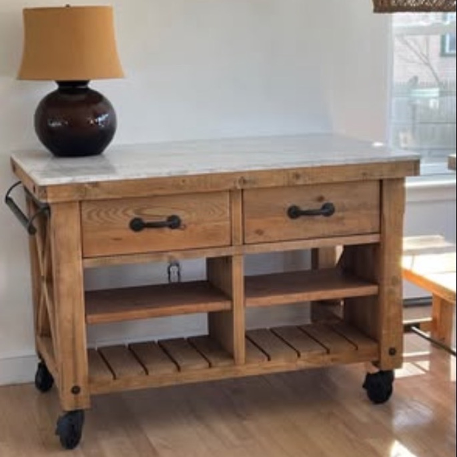 Pottery Barn Hamilton Reclaimed Wood & Marble Kitchen Island - image-5