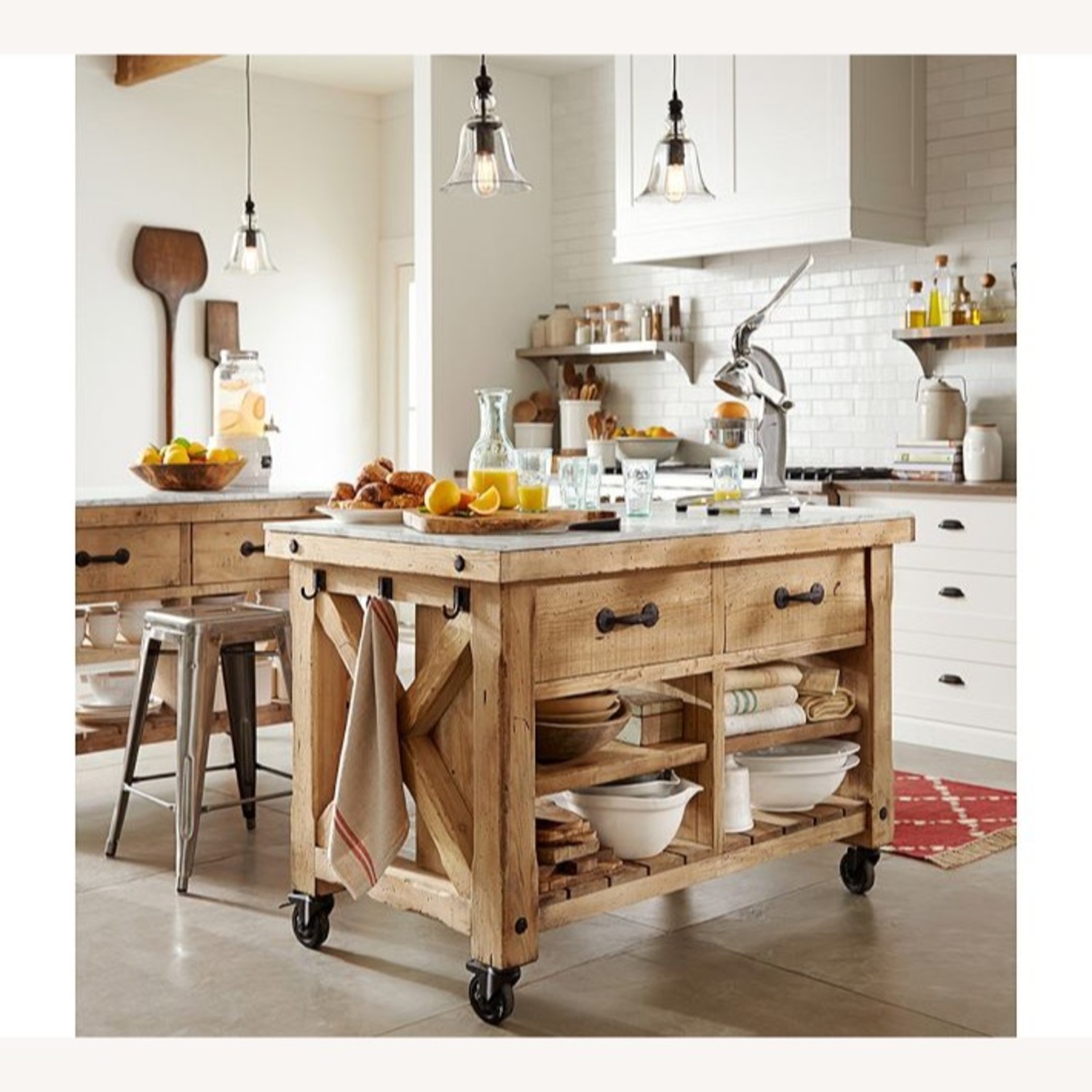 Pottery Barn Hamilton Reclaimed Wood & Marble Kitchen Island - image-1