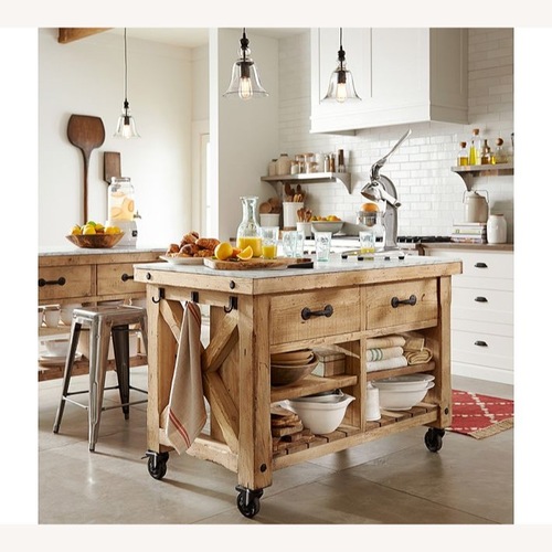 Used Pottery Barn Hamilton Reclaimed Wood & Marble Kitchen Island for sale on AptDeco