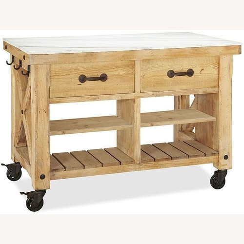 Used Pottery Barn Hamilton Reclaimed Wood & Marble Kitchen Island for sale on AptDeco