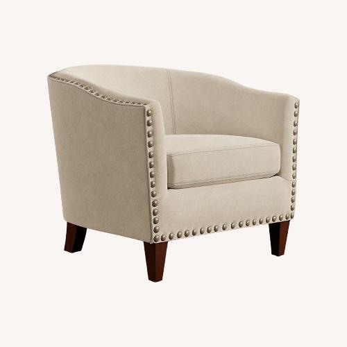 Used Pottery Barn Harlow Chair Blue Fabric Armchair for sale on AptDeco
