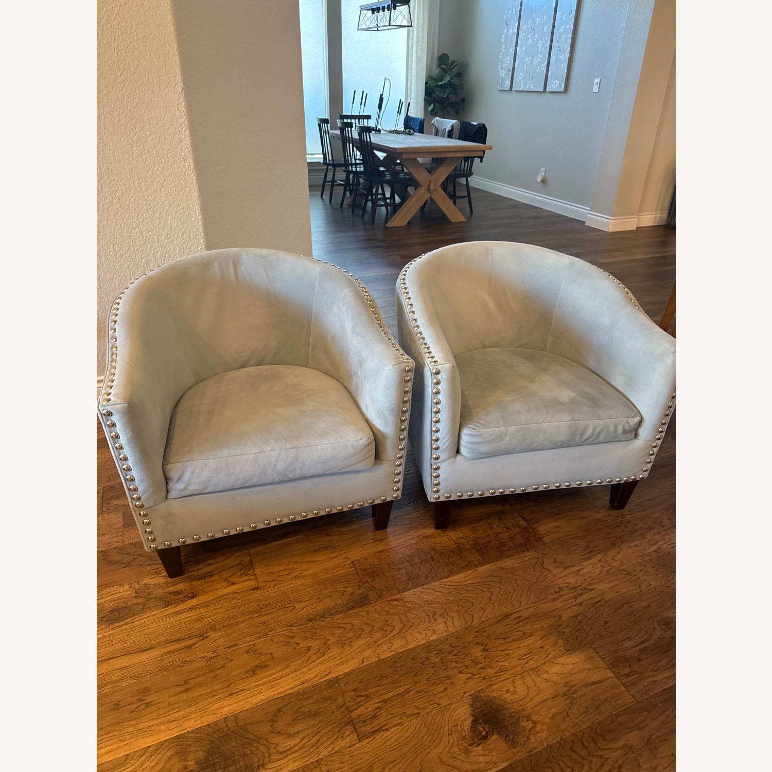 Pottery Barn Harlow Chair Blue Fabric Armchair - image-1