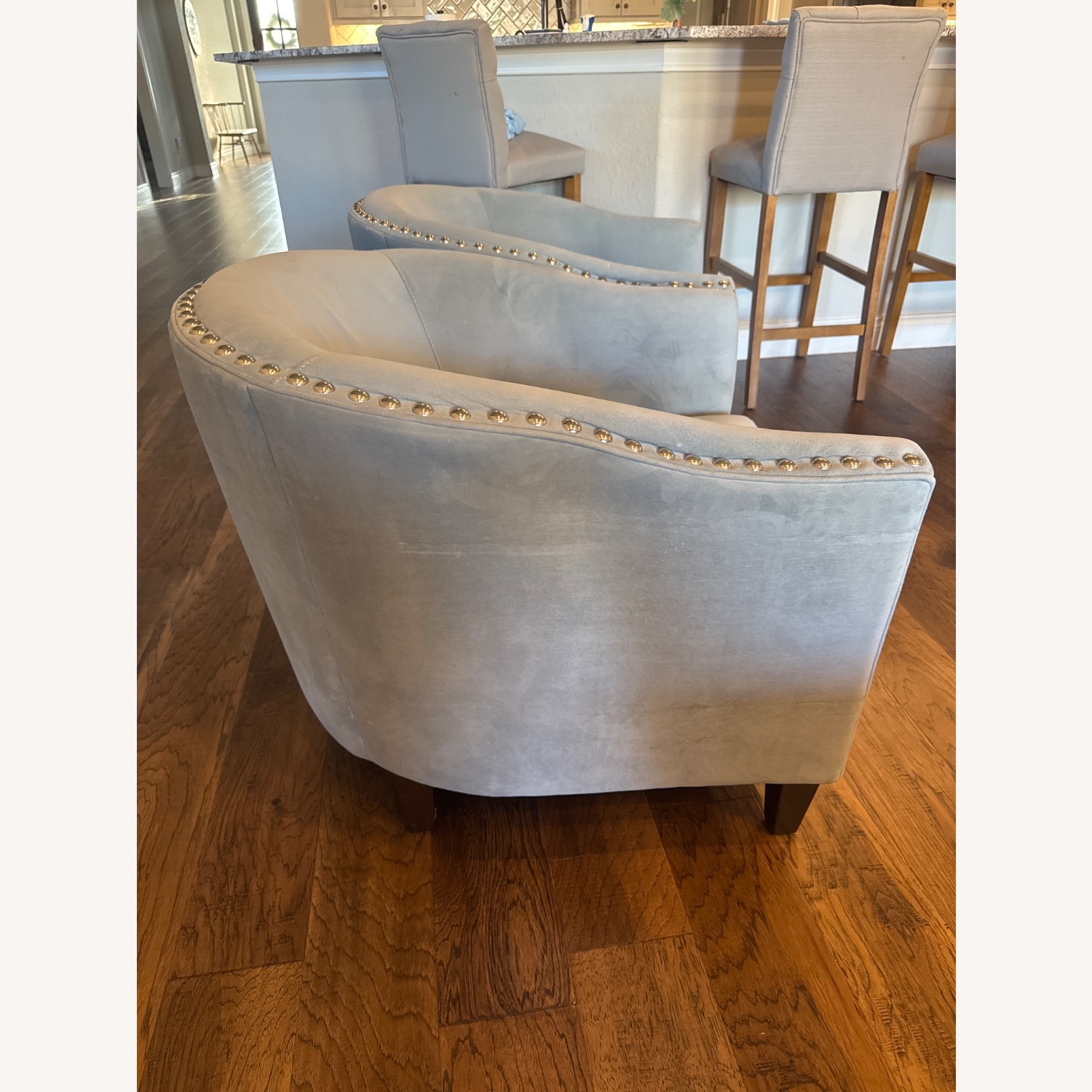 Pottery Barn Harlow Chair Blue Fabric Armchair - image-3