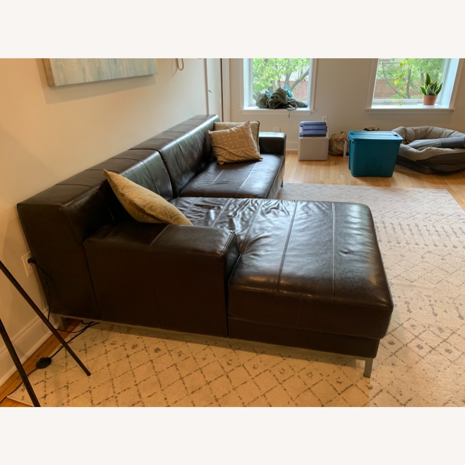 IKEA Kramfors Dark Brown Leather Sectional Sofa - image-3