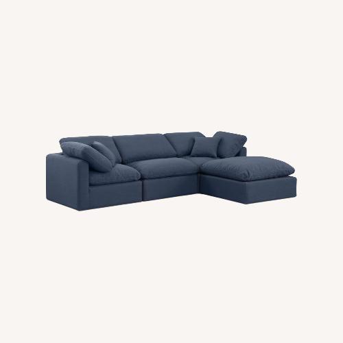Used Home Meridian Blue Linen 3+ Piece Sectional for sale on AptDeco