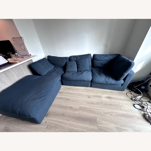 Used Home Meridian Blue Linen 3+ Piece Sectional for sale on AptDeco