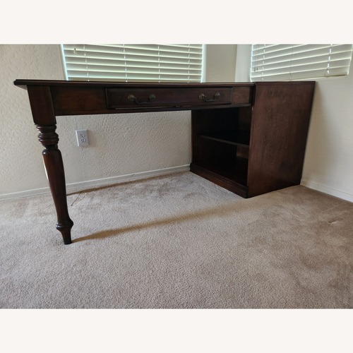 Used 2 Piece Wood Desk With Attached Shelving Unit  for sale on AptDeco