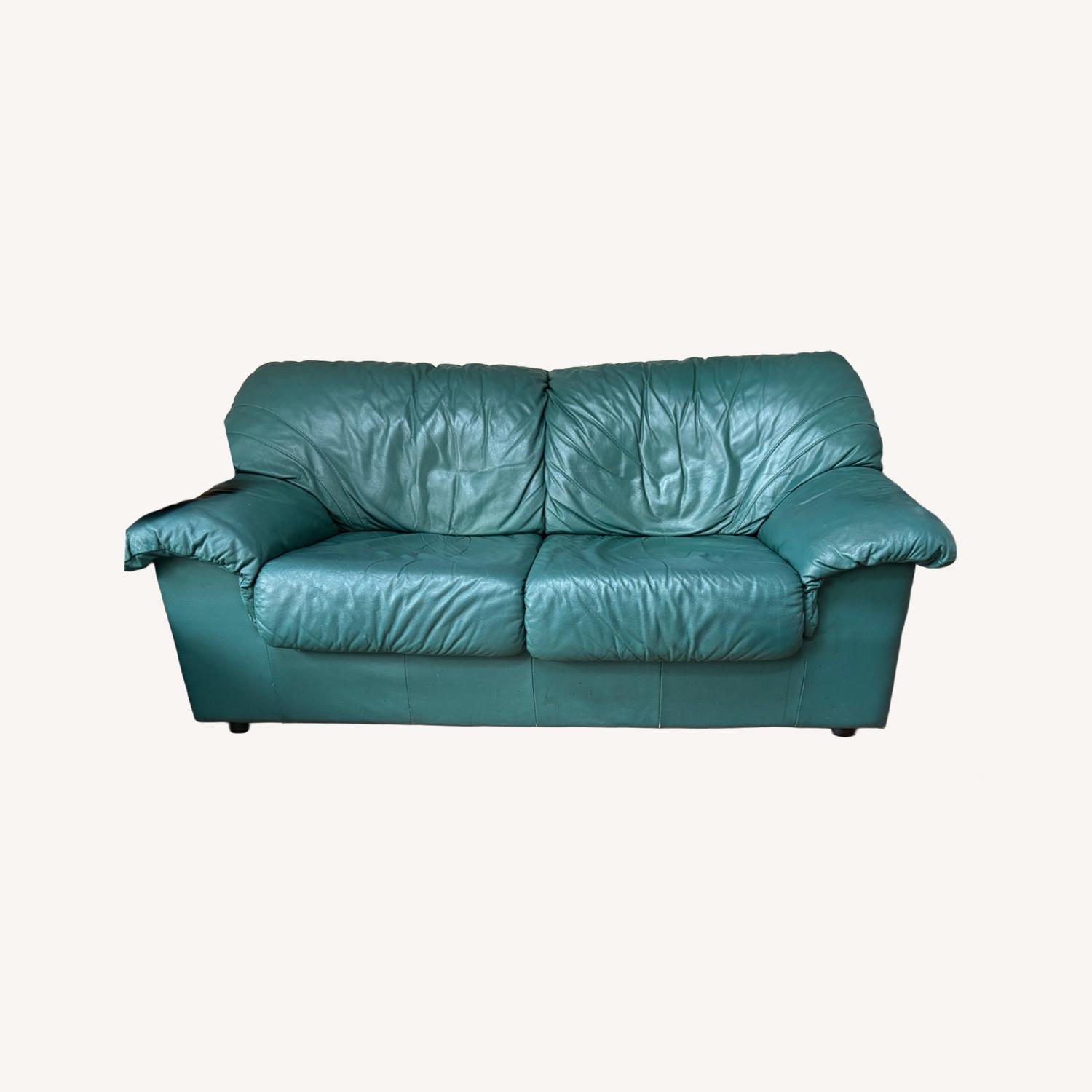 Natuzzi Green Leather Loveseat - image-0