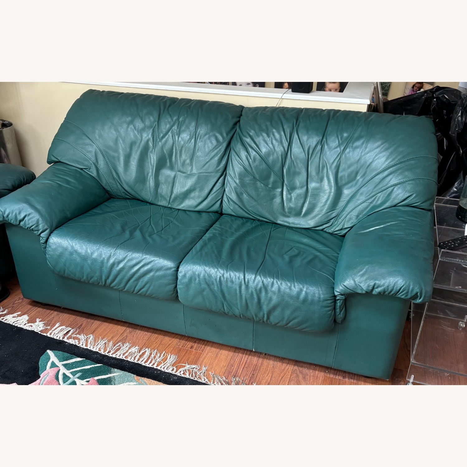 Natuzzi  Green Leather Loveseat - image-1