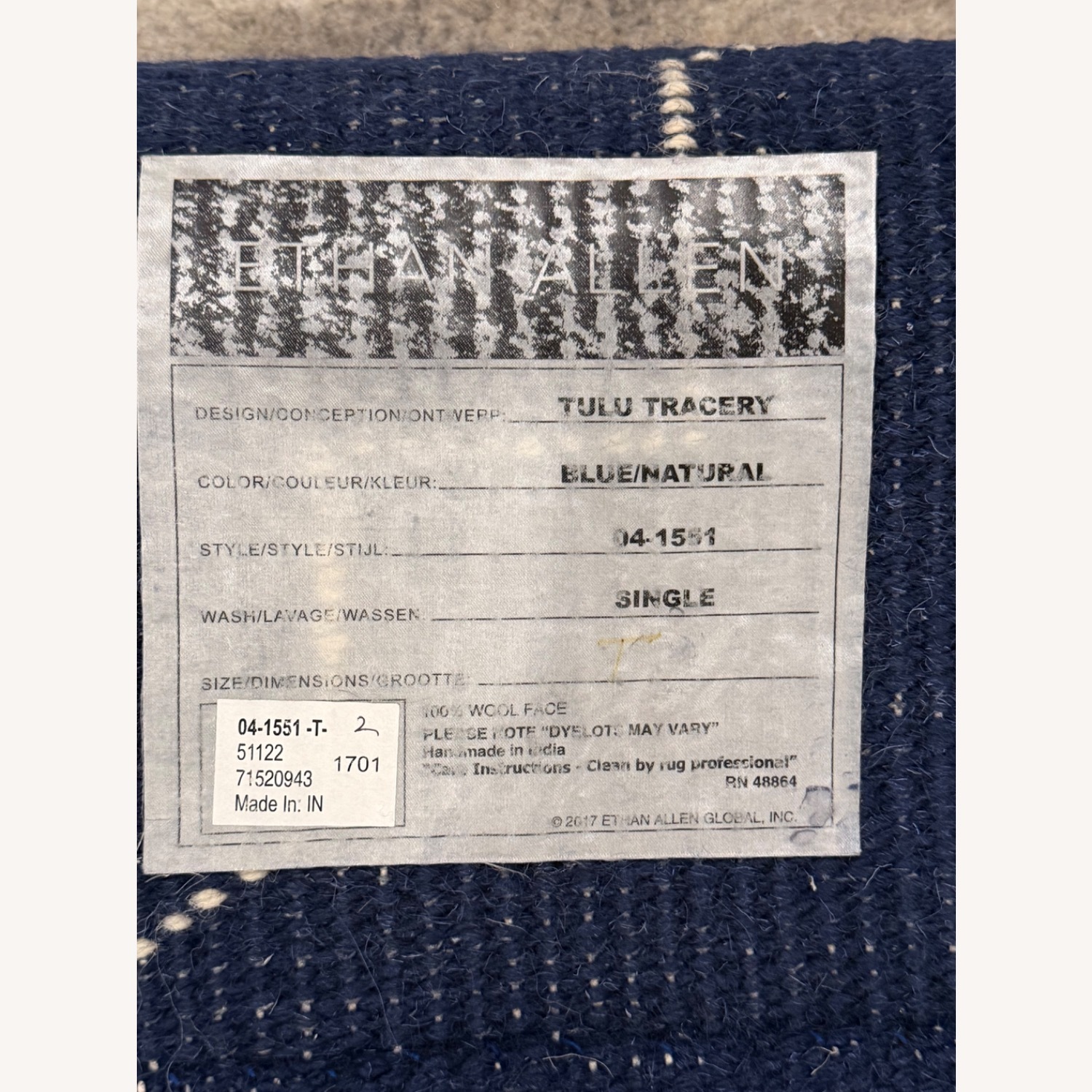 Ethan Allen Blue Wool Area Rug 11' x 14' - image-1