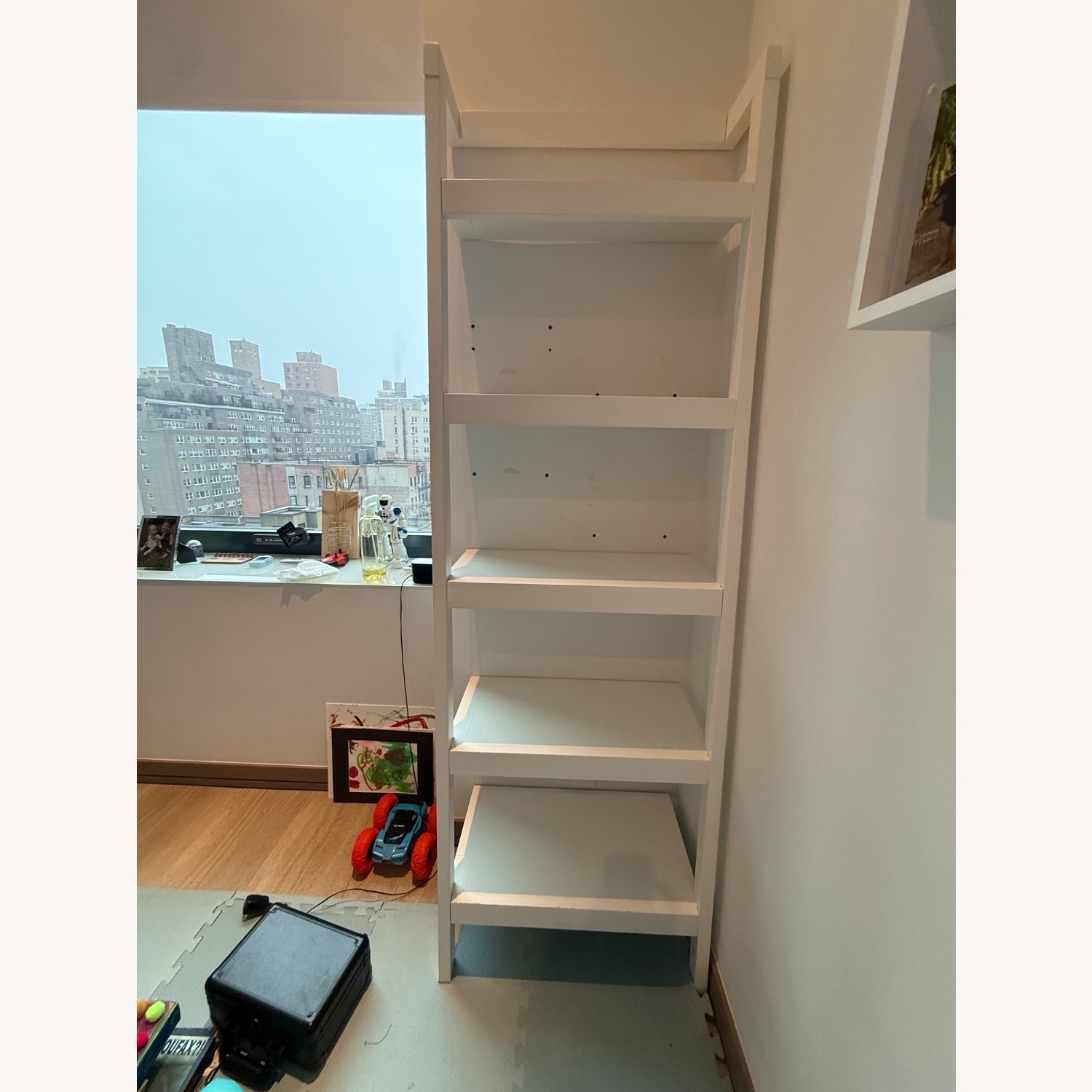 Crate & Barrel Sawyer White Leaning 24.5" Bookcase - image-1