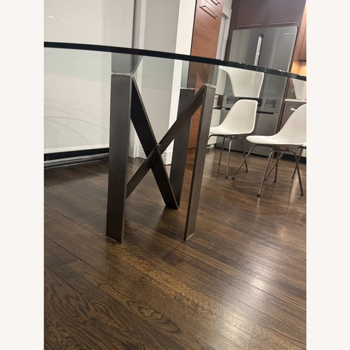 Used Taylor Made Custom Modern Dining Table Steel Base Glass Top for sale on AptDeco