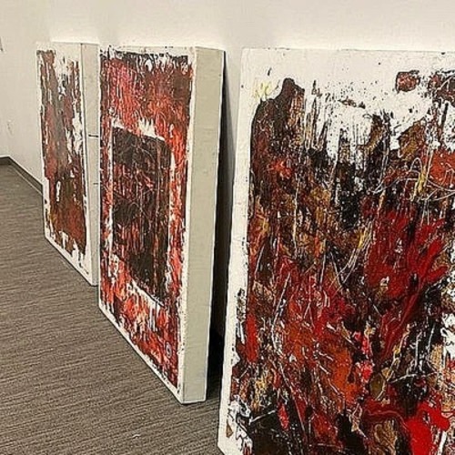 Used Red Original Painting Wall Art for sale on AptDeco