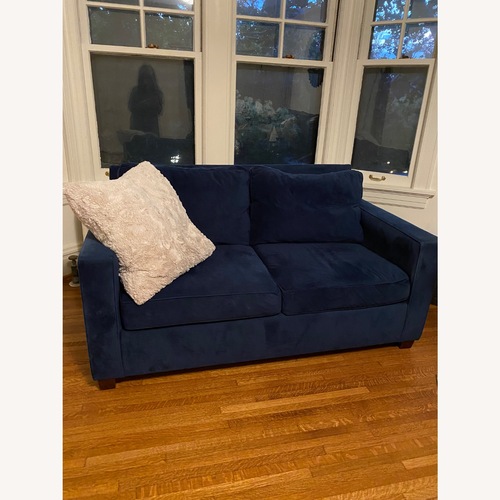 Used West Elm Henry Blue Velvet 2 Seater Sofa for sale on AptDeco