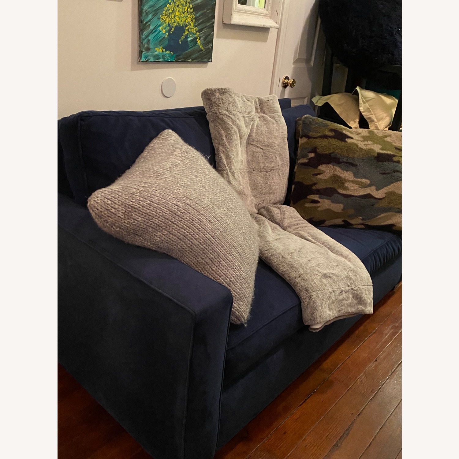 West Elm Henry Blue Velvet 2 Seater Sofa - image-3