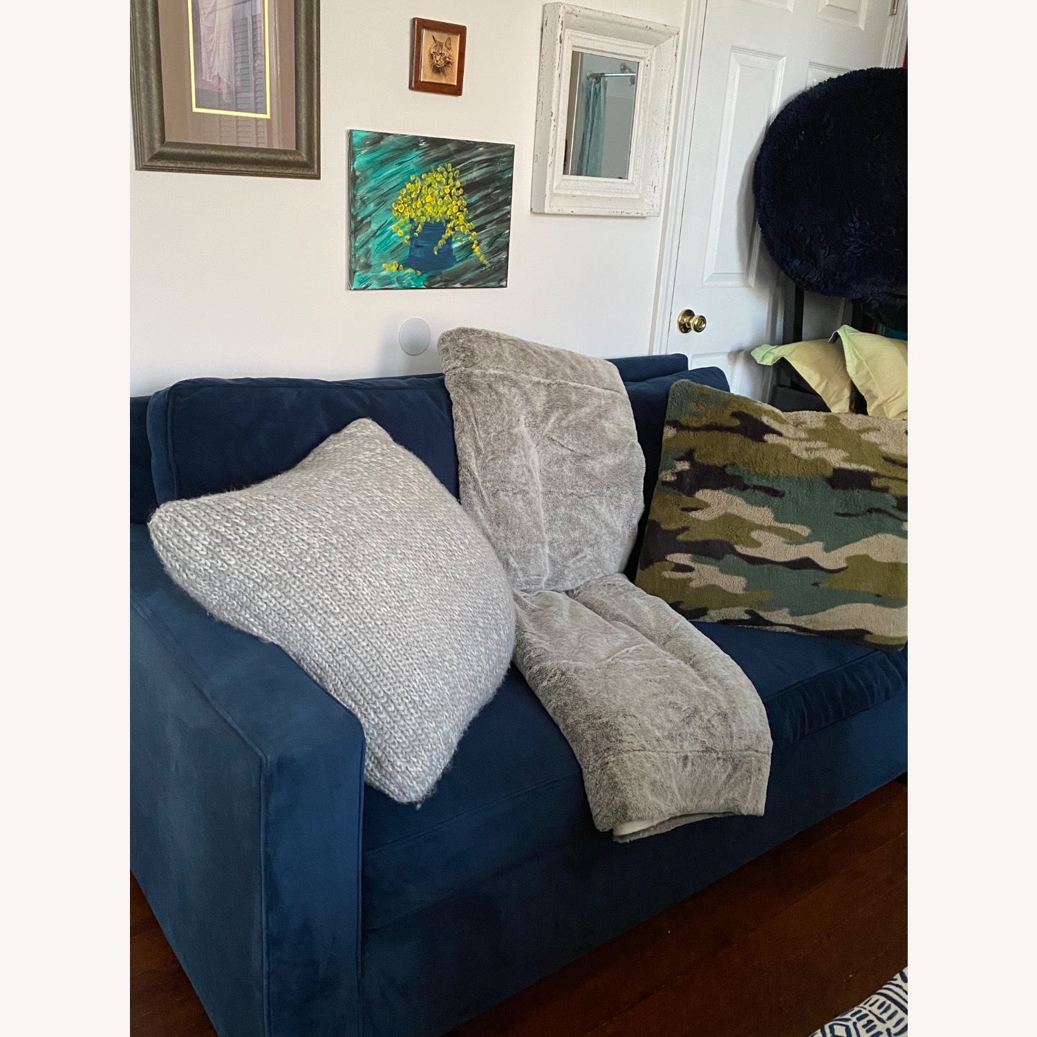 West Elm Henry Blue Velvet 2 Seater Sofa - image-2
