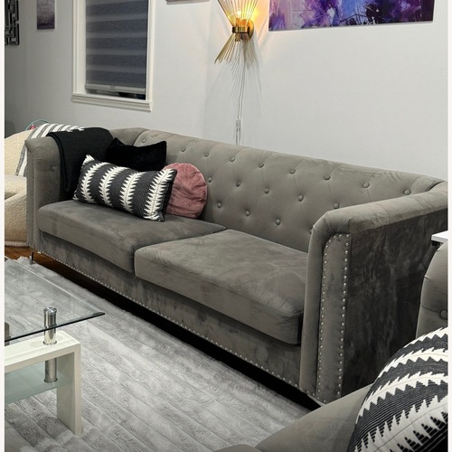 Used Modern Gray Studded Sofa  for sale on AptDeco